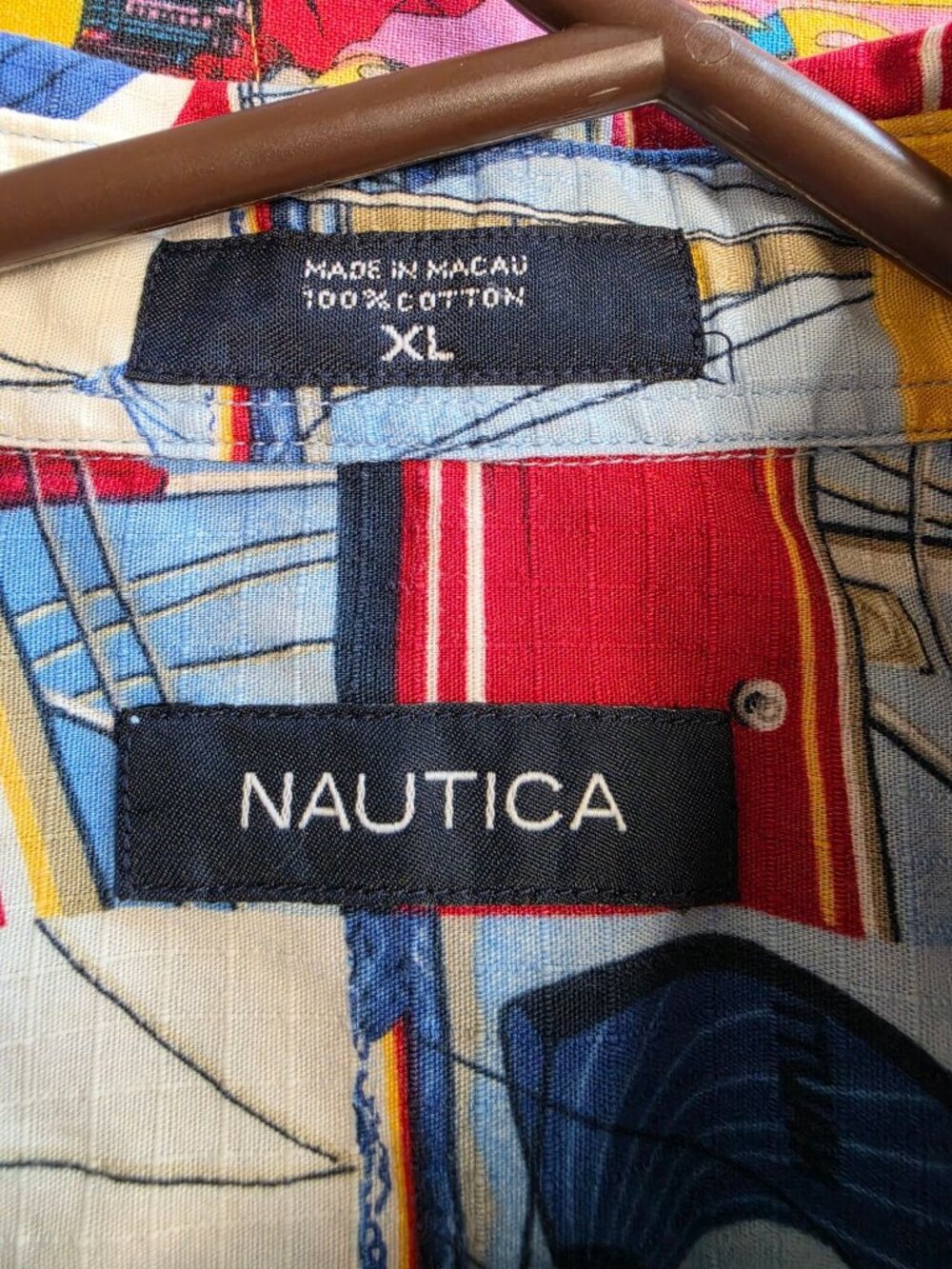 Nautica Vintage 90s Sailboat AOP Grid Mesh Button Up Shirt XL - Picture 2 of 13